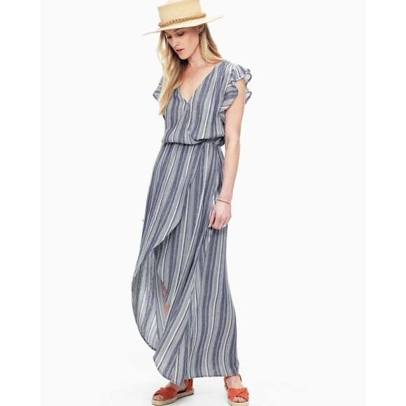 SPLENDID | Chambray Multi Stripe Tulip Sleeve Maxi Dress Size Small - Picture 2 of 9